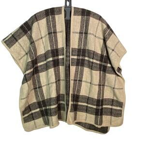 Marcus Adler Brown Tan Plaid Flannel Poncho Cape Women One Size